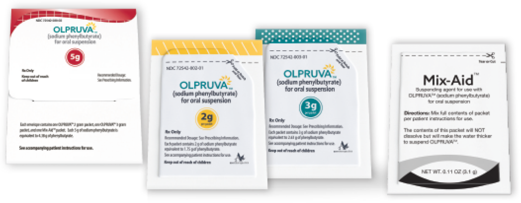 OLPRUVA (sodium phenylbutyrate) for oral suspension dosing envelopes and mix-aid packet